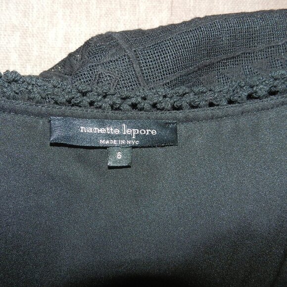 Nanette Lepore Black Boho Fringe Trim Crochet Knit Top Size 6 - Picture 11 of 14